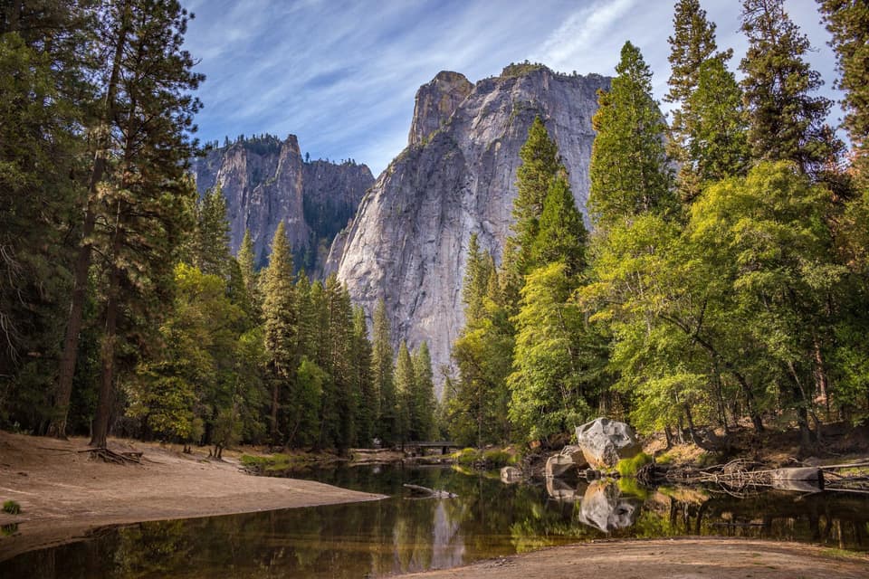 Granite cliffs above a river